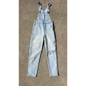 Levi Strauss Overall Women Size 24 Distressed‎ Light Blue Cotton Denim Overalls